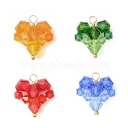 4Pcs 4 Color Faceted Glass Beaded Pendants, with Real 18K Gold Plated Brass Loops, Heart Charms, Mixed Color, 18~19x15.5~16.5x6mm, Hole: 2.3~2.8mm, 1Pc/color(PALLOY-TA00061)