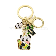 Rack Plating Panda Zinc Alloy Enamel Pendant Keychain, with Iron Keychain Ring, Golden, 8.5cm, pendant: 50x25x15mm(KEYC-G064-01C)