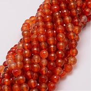 Natural Agate Beads Strands, Dyed, Faceted, Round, Dark Orange, 8mm, Hole: 1mm, about 47pcs/strand, 14 inch(G-G882-8mm-A03-1)