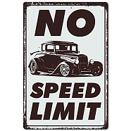 Tinplate Sign Poster, Vertical, for Home Wall Decoration, Rectangle with Word No Speed Limit, Car Pattern, 300x200x0.5mm(AJEW-WH0157-497)