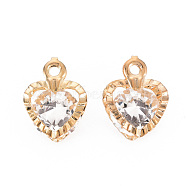 Rack Plating Eco-Friendly Iron Charms, with Crystal Rhinestone, Cadmium Free & Nickel Free & Lead Free, Heart, Light Gold, 13.5x10x7mm, Hole: 1.5mm(IFIN-Q133-009-NR)