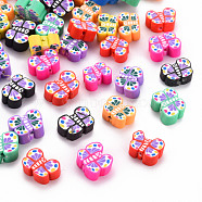 Handmade Polymer Clay Beads, Butterfly, Mixed Color, 6~8x9.5~11.5x4mm, Hole: 1.2mm(X-CLAY-N011-010)