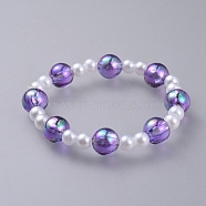 Transparent Acrylic Imitated Pearl  Stretch Kids Bracelets, with Transparent Acrylic Beads, Round, Purple, 1-7/8 inch(4.7cm)(BJEW-JB04575-04)
