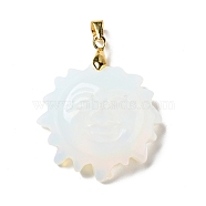 Opalite Pendants, with Golden Tone Brass Findings, Lead Free & Cadmium Free, Sun with Smiling Face, 36x29~29.5x9.5mm, Hole: 4x5mm(G-E043-01A-11G)