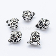 304 Stainless Steel Puppy Beads, Pug, Antique Silver, 12x13x10mm, Hole: 2mm(STAS-K152-01AS)