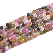 Natural Tourmaline Beads Strands, Grade AAA, Faceted, Round, 4~4.5mm, Hole: 0.7mm, about 88~104 pcs/Strand, 15.15 inch(38.5cm)(G-D0003-E88-4MM)