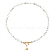 304 Stainless Steel Pendant Necklaces, with Acrylic Imitation Pearl Round Beads and Toggle Clasps, Guitar, White, Golden, 17.87 inch(45.4cm)(NJEW-SZ0001-20)