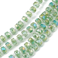 Transparent Electroplate Glass Beads Strands, Faceted, Rondelle, AB Color Plated, Lime Green, 5.5x3.5~4mm, Hole: 1mm, about 100pcs/strand, 21.65~22.05 inch(55~56cm)(EGLA-F153-AB06)