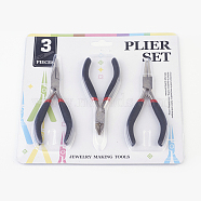 Jewelry Pliers Sets, with Carbon Steel Diagonal Side Cutting Pliers, Flat Nose Pliers, Round Nose Pliers, Black, 110~125mm, 3pcs/set(PT-YW0001-03)