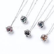 Pendant Necklaces, with Brass Cage Pendants, Lava Rock Perfume Beads, Brass Chain Necklace Making, teardrop, Platinum, 17.7 inch(45cm), Pendant: 17x17x15mm(NJEW-JN02193-M)