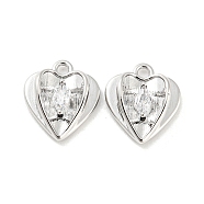 Clear Glass Charms, with Brass Finding, Heart, Real Platinum Plated, 11x9.5x3mm, Hole: 1.2mm(X-KK-E090-25P)