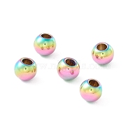 Ion Plating(IP) 202 Stainless Steel Beads, Half Drilled, Round, Rainbow Color, 5x4.5mm, Half Hole: 2mm(STAS-M295-01M-01)