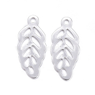 304 Stainless Steel Pendants, Leaf Charms, Silver Color Plated, 13x6x0.5mm, Hole: 1mm(STAS-G029-16S)