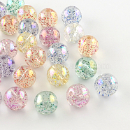 Round AB Color Transparent Acrylic Beads, with Colorful Glitter Powder, Mixed Color, 16mm, Hole: 2mm, about 245pcs/500g(TACR-D005-16mm-M)