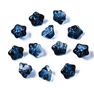 Transparent Spray Painted Glass Beads, Flower, Marine Blue, 10x10x7mm, Hole: 1.2mm(GGLA-S054-011A-03)