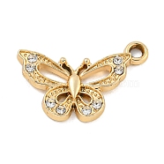 UV Plating Alloy Rhinestone Pendants, Butterfly, Golden, 14x21x2mm, Hole: 1.8mm(ALRI-C009-07B-G)