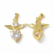 Brass Rhinestone Pendants, Real 18K Gold Plated, Heart with Wing Charms, Crystal, 22x19x5mm, Hole: 4x2mm(KK-P223-21G-02)