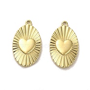 304 Stainless Steel Pendants, Oval with Heart Charms, Real 14K Gold Plated, 20x12x2mm, Hole: 1.2mm(STAS-L022-124G)