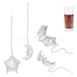 4Pcs 2 Style 304 Stainless Steel Tea Infuser, with Chain Hook, Tea Ball Strainer Infusers, Stainless Steel Color, 173mm and 175mm, 2pcs/style(AJEW-DC0001-01)