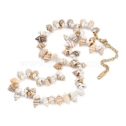 Natural Spiral Shell Beaded Necklaces for Women, with 304 Stainless Steel End Chain, Real 18K Gold Plated, 14.57 inch(37cm)(NJEW-A033-02C-G)