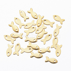 201 Stainless Steel Charms, Fish, Golden, 8.5x4x0.8mm, Hole: 1mm(STAS-H557-36G)