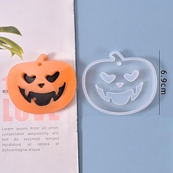 Halloween DIY Jack-O-Lantern Pendant Silicone Molds, Resin Casting Molds, For UV Resin, Epoxy Resin Jewelry Making, White, 70x81x11mm, Hole: 3mm, Inner Size: 63x74mm(DIY-P006-55)