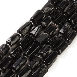 Natural Black Tourmaline Beads Strands, with Seed Beads, Faceted, Column, 5.5~7.5mm, Hole: 0.7mm, about 26~33pcs/strand, 15.67''~16.46''(39.8~41.8cm)(G-M403-B16)