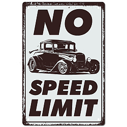 Tinplate Sign Poster, Vertical, for Home Wall Decoration, Rectangle with Word No Speed Limit, Car Pattern, 300x200x0.5mm(AJEW-WH0157-497)
