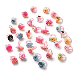 Cartoon Sweetmeats Resin Open Cuff Ring for Kids, Mixed Shapes, Inner Diameter: 13.8mm(X-RJEW-K239-21)