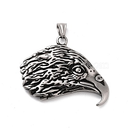 Retro 304 Stainless Steel Big Pendants, Eagle Head Charm, Antique Silver, 47x58x7mm, Hole: 9X5mm(STAS-D110-23AS)