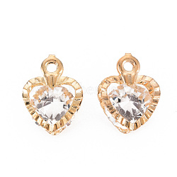 Rack Plating Eco-Friendly Iron Charms, with Crystal Rhinestone, Cadmium Free & Nickel Free & Lead Free, Heart, Light Gold, 13.5x10x7mm, Hole: 1.5mm(IFIN-Q133-009-NR)