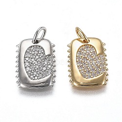 Eco-Friendly Brass Micro Pave Clear Cubic Zirconia Pendants, Long-Lasting Plated, Rectangle, Mixed Color, 18x12x2mm, Hole: 3x4mm(ZIRC-H106-20)