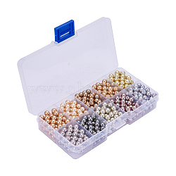 10 Color Eco-Friendly Glass Pearl Beads,Pearlized, Round, Dyed, Mixed Color, 6mm, Hole: 1.2~1.5mm, about 60pcs/compartment, 600pcs/box(HY-YW0001-01A)