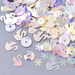 Ornament Accessories, PVC Plastic Paillette/Sequins Beads, Snowflake & Swan & Flat Round, Beige, 5~8x4.5~8x0.4mm, Hole: 1.2mm(PVC-N001-14G)