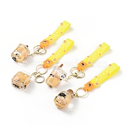 Pearl Milk Tea Acrylic Pendant Keychain, with Light Gold Tone Alloy Lobster Claw Clasps, Iron Key Ring and PVC Plastic Tape, Yellow, 18cm(KEYC-G050-02LG)
