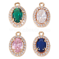 4Pcs 4 Colors Brass Micro Pave Cubic Zirconia Pendants, Oval Charms, Real 18K Gold Plated, Mixed Color, 13x8.5x5mm, Hole: 1.2mm, 1pc/color(KK-TA0002-58)