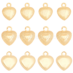 CHGCRAFT 12Pcs 3 Style Brass Charms, Heart, Golden, 12x10x6mm, Hole: 2mm(KK-CA0001-53G)