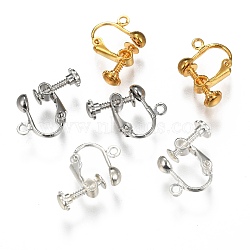 Brass Screw-Back Earring with Loop, Spiral Ear Clip, for non-pierced Ears, Mixed Color, 17x13.5x5mm, Hole: 1.2mm(X-EC143-M)
