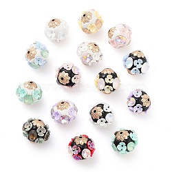 Handmade Indonesia Beads, with Alloy, Resin and Glass, Round with Flower, Mixed Color, 20x17.5mm, Hole: 1.8mm(FIND-Q106-43)