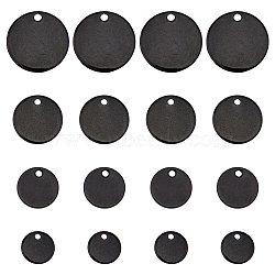 60Pcs 3 style 304 Stainless Steel Pendants, Blank Stamping Tag, Flat Round, Electrophoresis Black, 8~15x1mm, Hole: 1.2~1.5mm, 15pcs/style(FIND-FH0006-10)