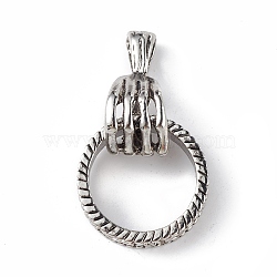 Alloy Pendants, Cadmium Free & Lead Free, Skull with Ring Charm, Antique Silver, 31.5x23x13mm, Hole: 4x5.5mm(PALLOY-M206-04AS)