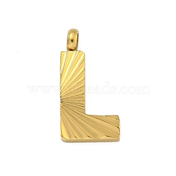 Ion Plating(IP) 304 Stainless Steel Charms, Handmade Engrave Figure, Full Polished, Golden, Letter L, 14x7x2mm, Hole: 1.8mm(STAS-G345-01G-L)