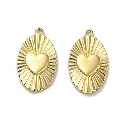 304 Stainless Steel Pendants, Oval with Heart Charms, Real 14K Gold Plated, 20x12x2mm, Hole: 1.2mm(STAS-L022-124G)