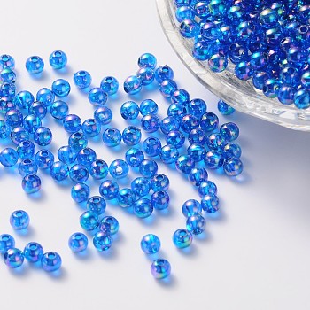 Eco-Friendly Transparent Acrylic Beads, Round, AB Color, Dodger Blue, 8mm, Hole: 1.5mm, about 2000pcs/500g