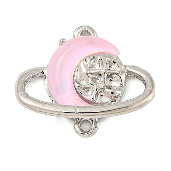 Alloy & Resin Pendants, Platinum, Planet Charms with Star, Pink, 16x19x4mm, Hole: 1.2mm