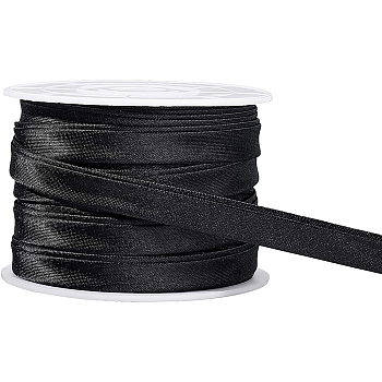 12.5M Satin Piping Trim, Cotton for Cheongsam, Clothing Decoration, with 1Pc Plastic Spools, Black, 3/8 inch(10mm)