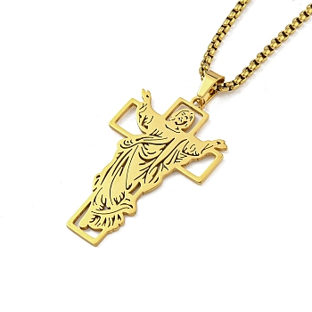 Vacuum Plating 201 Stainless Steel Pendant Necklaces for Man, Cross, Real 18K Gold Plated, 23.74 inch(60.3cm), Cross: 44.5x27x1.3mm