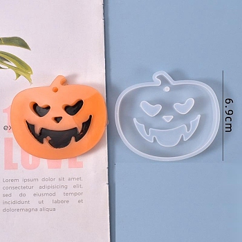 Halloween DIY Jack-O-Lantern Pendant Silicone Molds, Resin Casting Molds, For UV Resin, Epoxy Resin Jewelry Making, White, 70x81x11mm, Hole: 3mm, Inner Size: 63x74mm