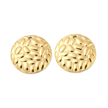 304 Stainless Steel Pendants, Flat Round Charm, Real 14K Gold Plated, 16x2mm, Hole: 1.4mm