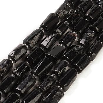 Natural Black Tourmaline Beads Strands, with Seed Beads, Faceted, Column, 5.5~7.5mm, Hole: 0.7mm, about 26~33pcs/strand, 15.67''~16.46''(39.8~41.8cm)